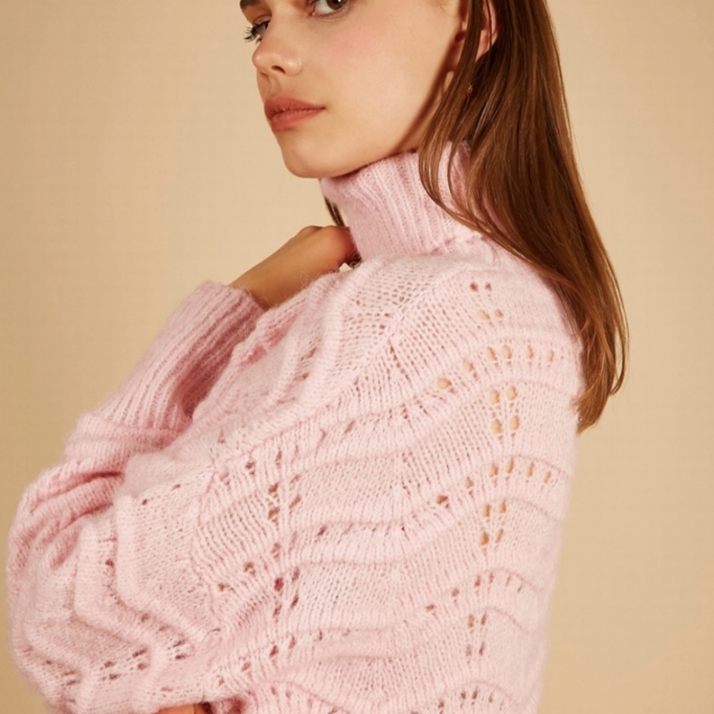 Pastel Blush Pink Oversized Chunky Knit Sweater Anthropologie FRNCH